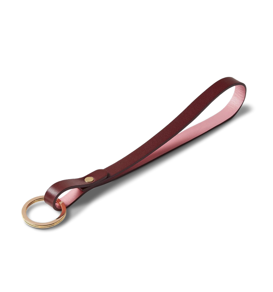 Hold Brighton Long Leather Brass Key Fob, Cranberry