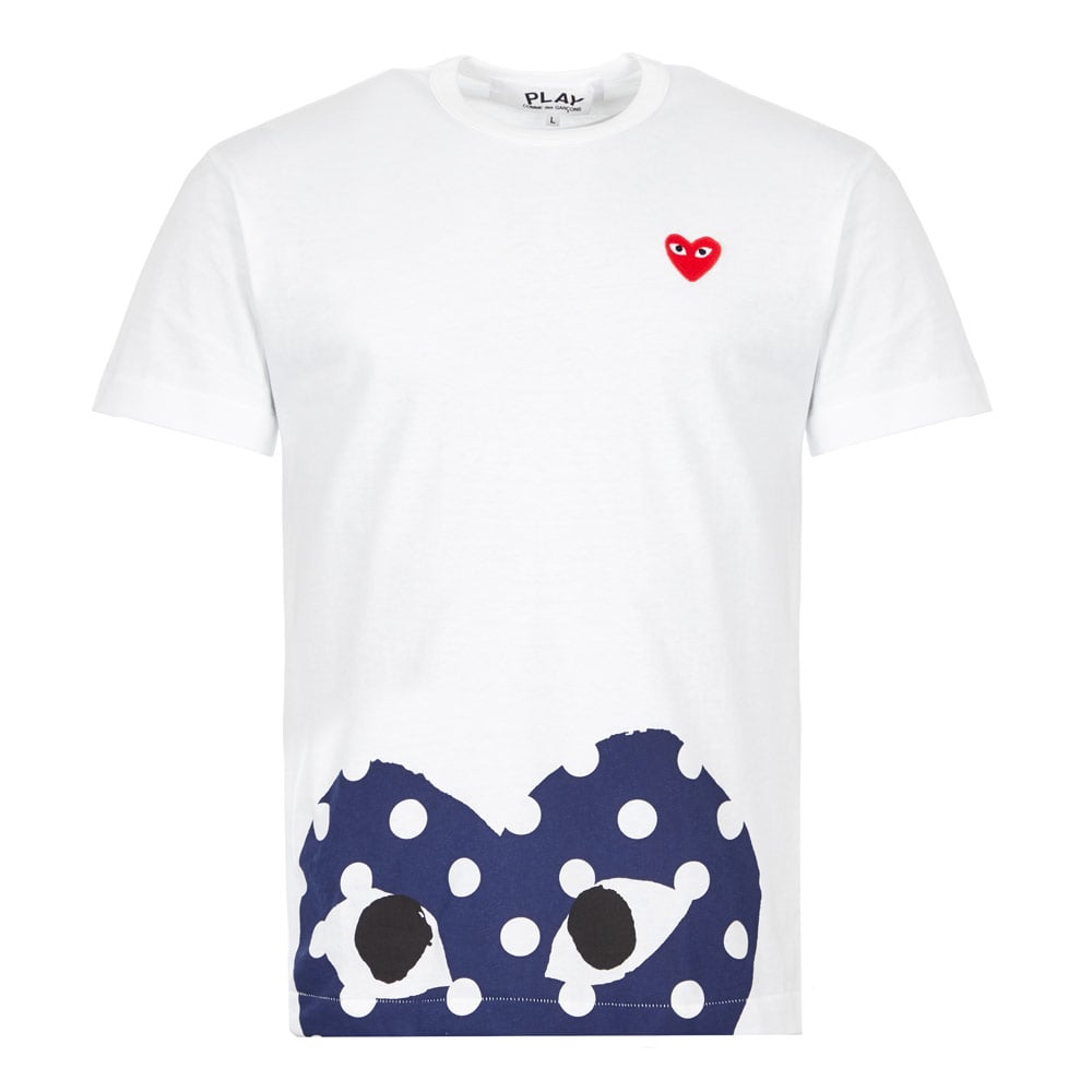 Comme Des Garcons Play Polka Dot Heart Hem T-Shirt - White