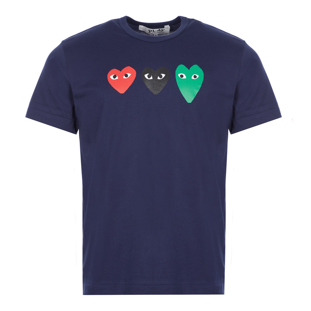 Comme Des Garcons Play Triple Heart Logo T-Shirt - Navy