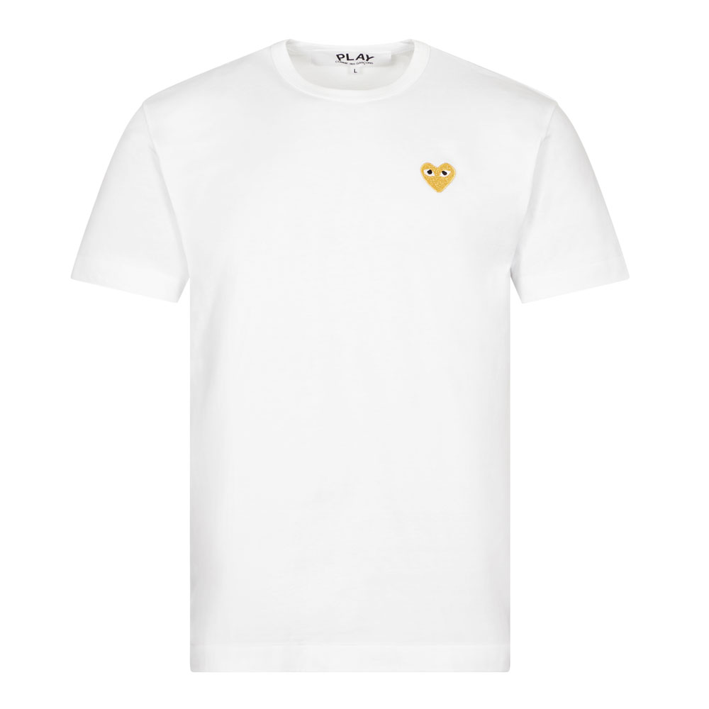 Comme Des Garcons Play Play Gold Heart Logo T-Shirt - White