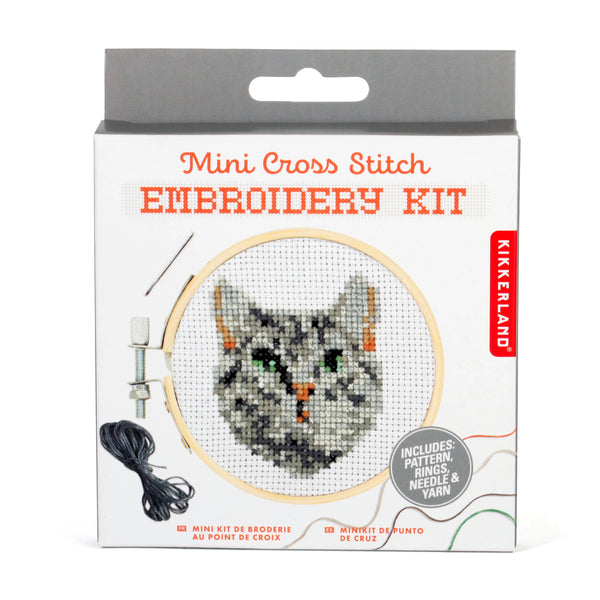 Kikkerland Design Tabby Cat Mini Cross Stitch Embroidery Kit