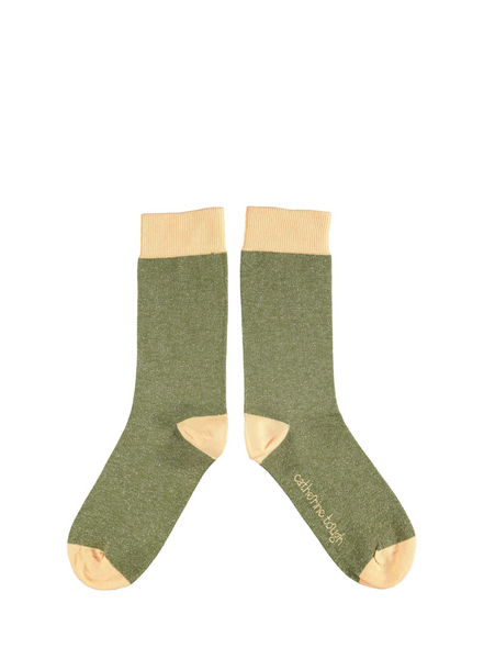 Catherine Tough Lurex Cotton Ankle Socks In Khaki & Peach
