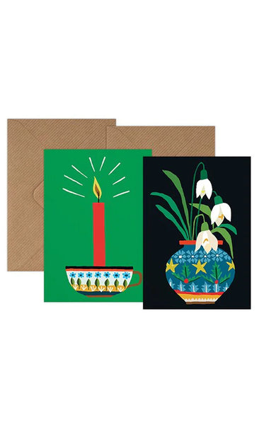 Brie Harrison  Christmas Mini Card Pack of 6 - Festive Candle + Snowdrops