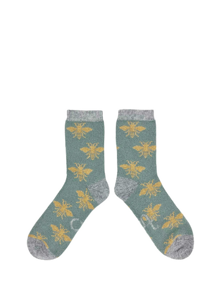 Catherine Tough Lambwool Ankle Socks In Dirty Jade Bee From