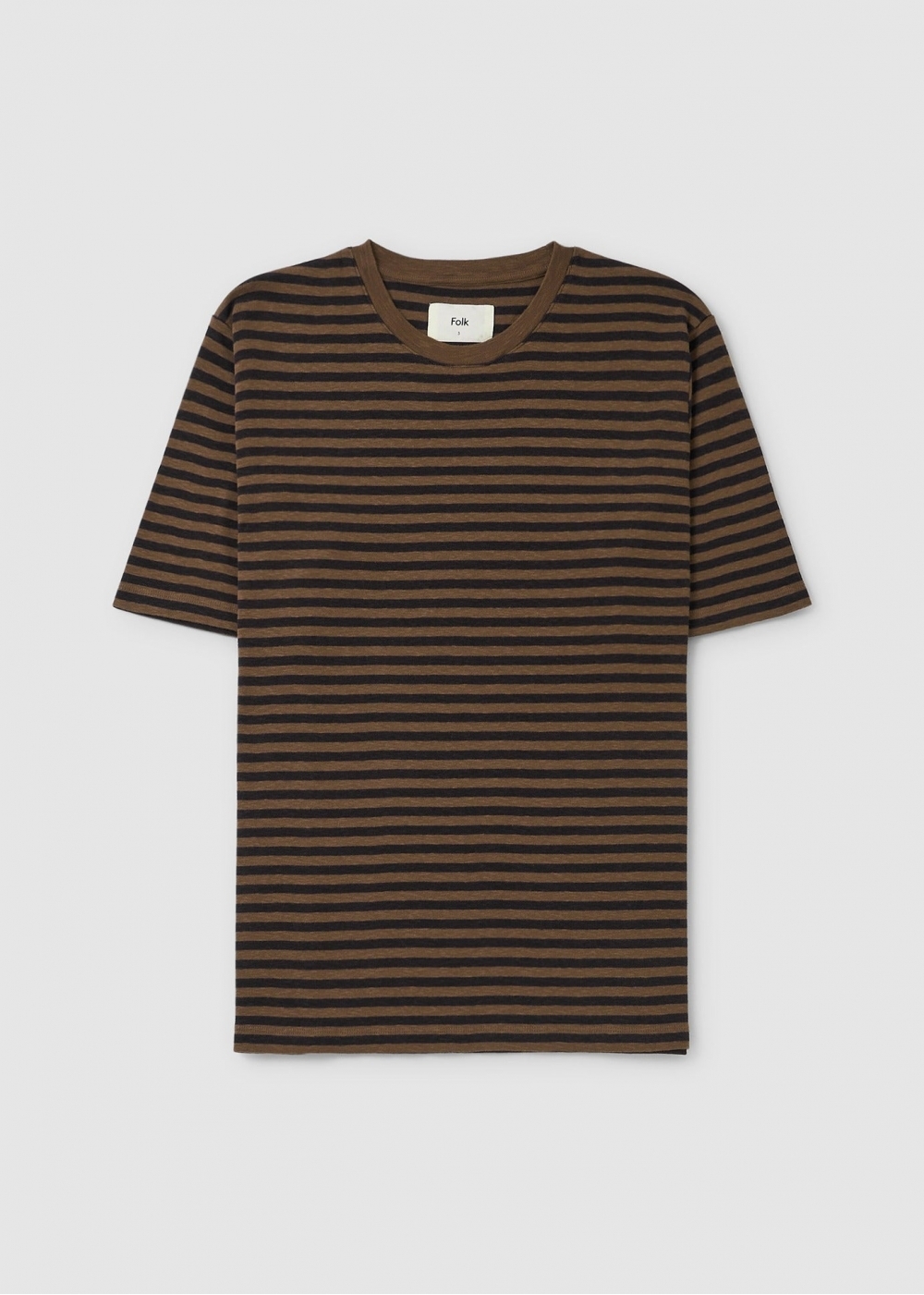 Folk Mens Classic Stripe T-shirt In Brown Fig