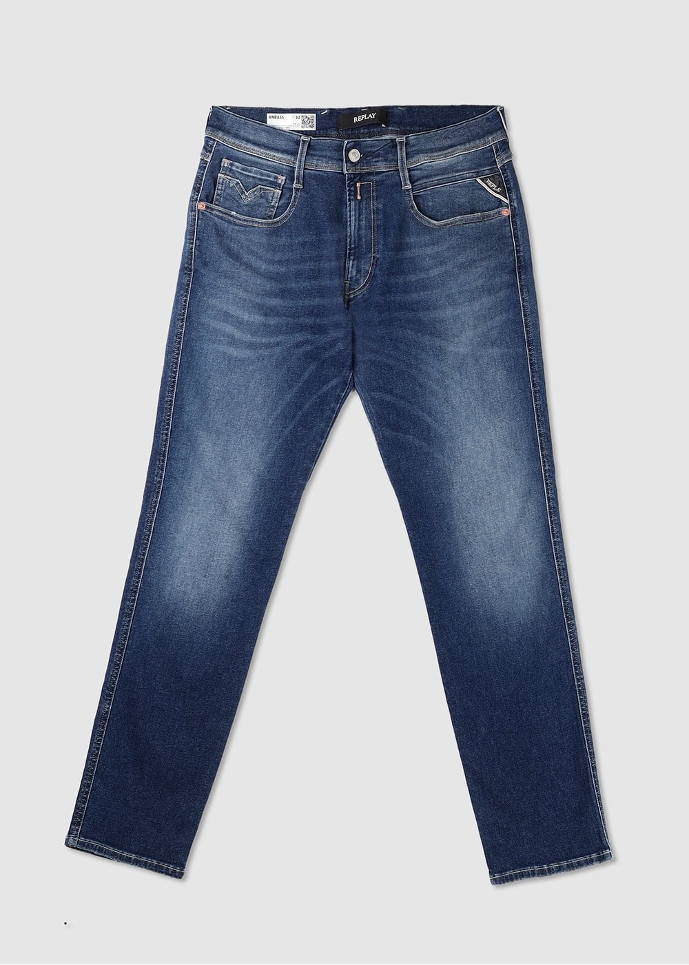 Replay Mens Anbass Hyperflex Original Jeans In Medium Blue