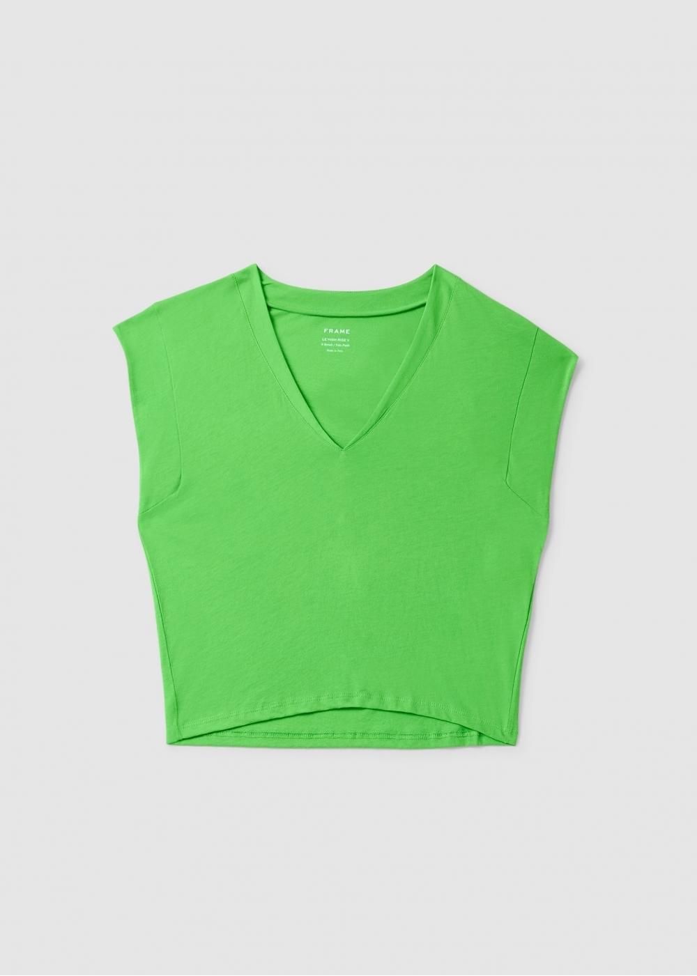 Frame Womens Le High Rise V Neck T-shirt In Bright Peridot