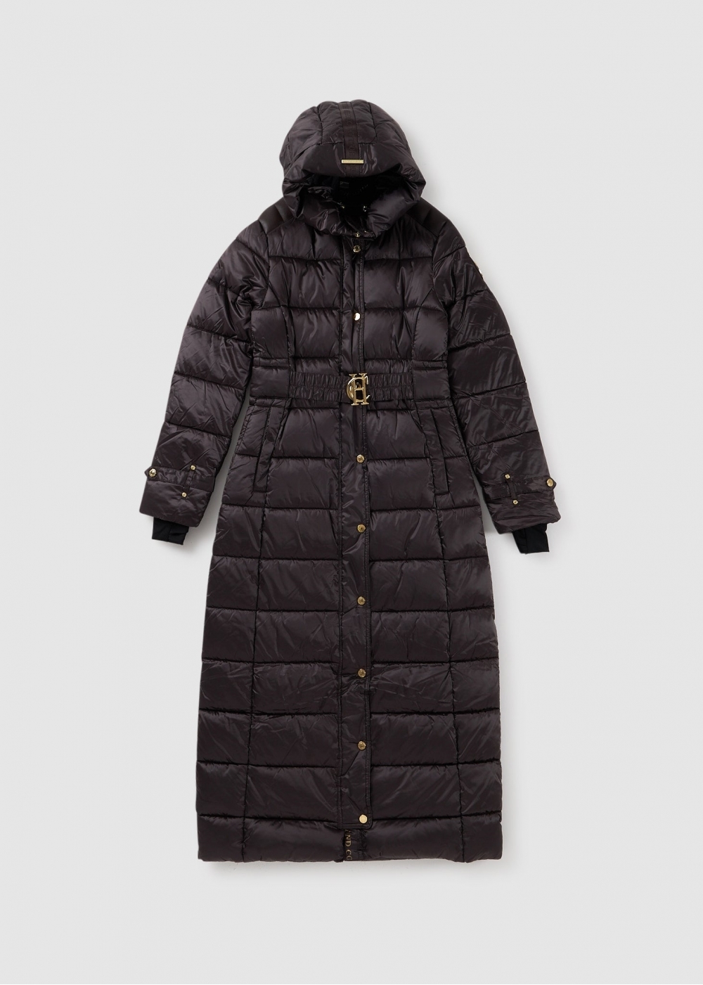 Holland Cooper Womens Arosa Long Puffer Coat With Hood In Chocolate