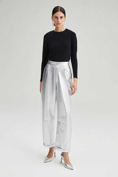 Touche Prive Silver Metallic High Waisted Trousers