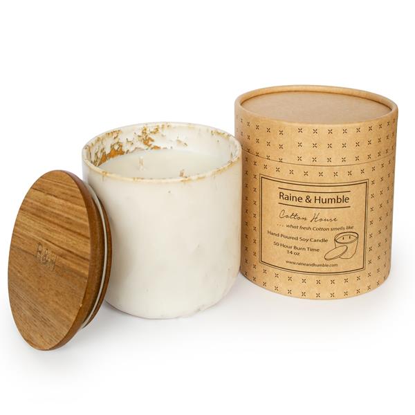 Raine And Humble Cotton House Natural Wax Candle In Pottery Canister By
