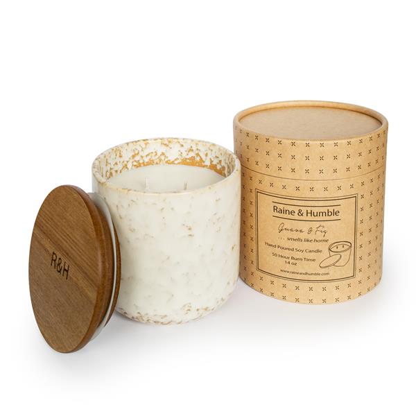 Raine And Humble Guava & Fig Natural Wax Candle In Pottery Canister By