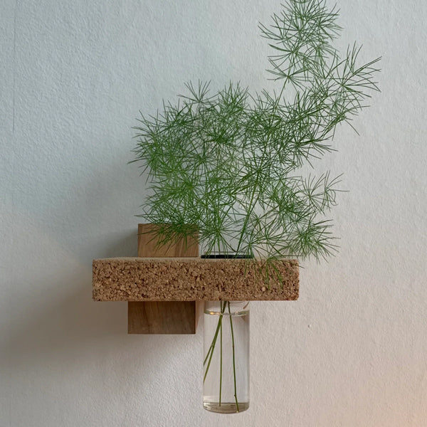 TUSKcollection Swedish Oak And Portuguese Cork Shelf With Glass Vase 15cm