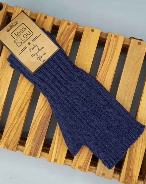 Jess and Lou - Cable Knit Fingerless Gloves - Navy