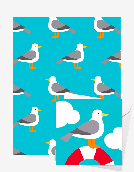 Toby Tiger Seagull Gift Wrap + Personalised Card