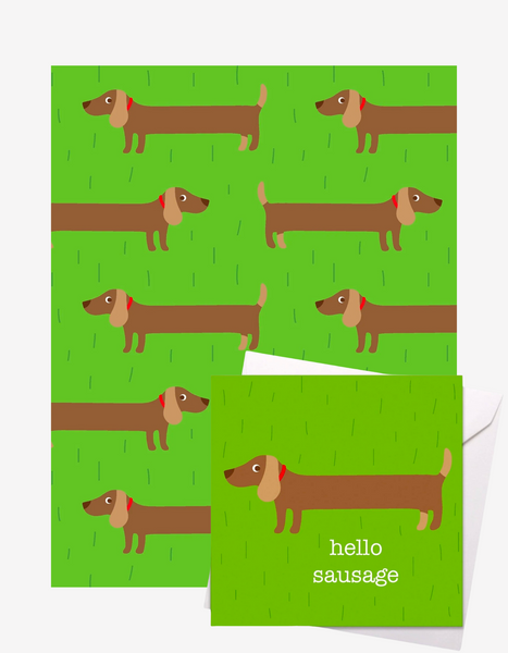 Toby Tiger Sausage Dog Gift Wrap + Personalised Card