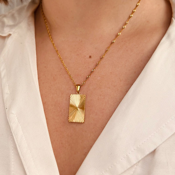 Little Nell Little Nell: Gold Sunrise Rectangular Necklace