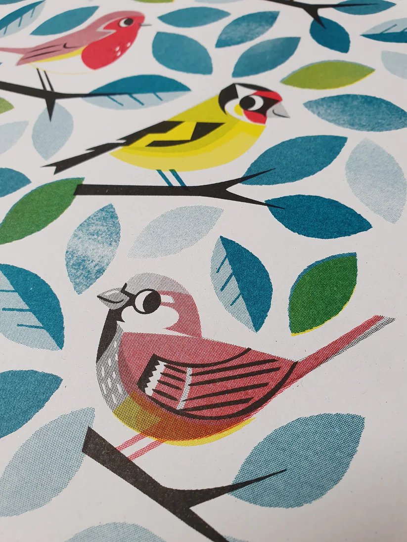 Peski Studio Garden Birds A3 Framed Riso Print