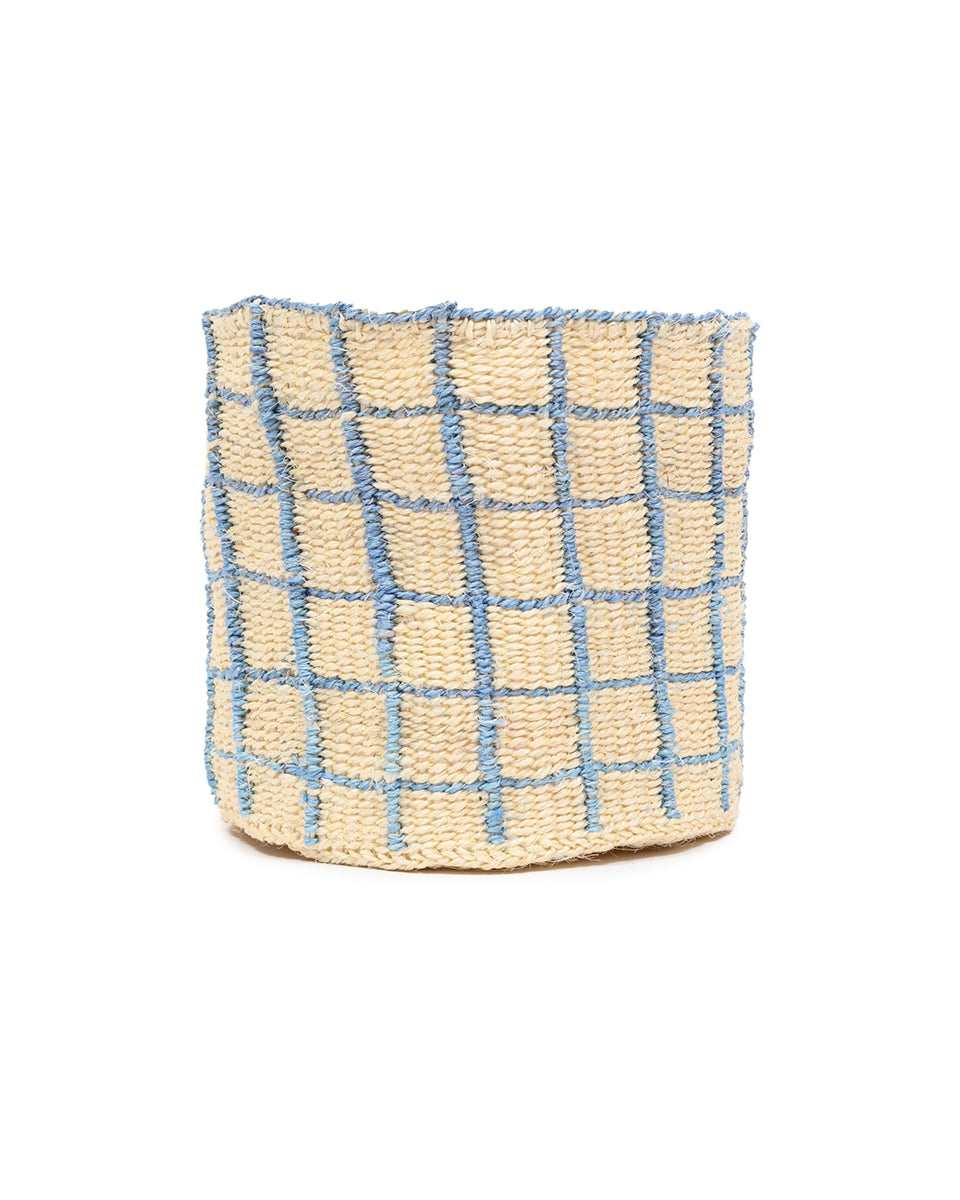 The Basket Room 22cm Blue and Yellow Check Agiza Woven Basket