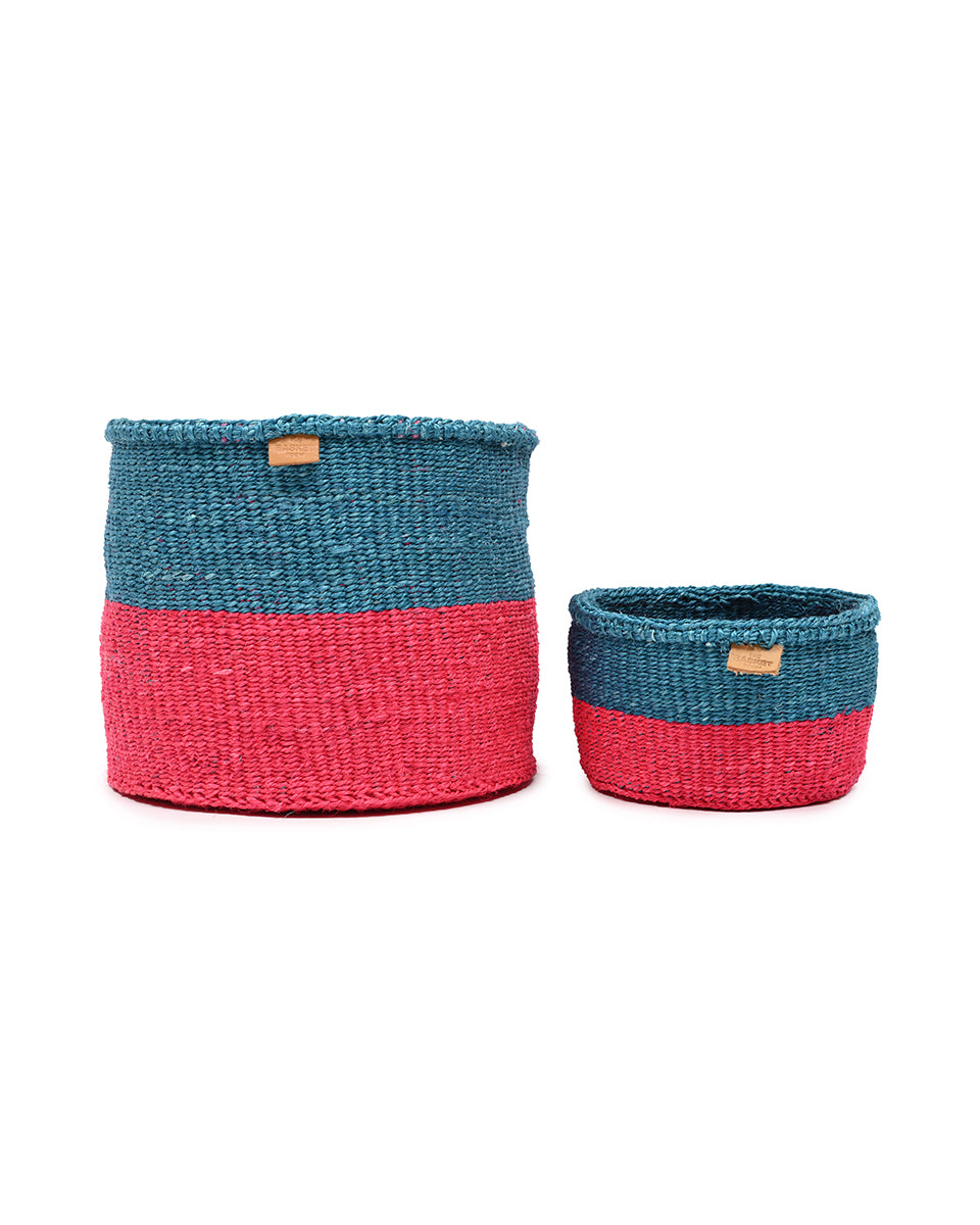 The Basket Room 19cm Teal and Hot Pink Duo Colour Block Kikao Woven Basket