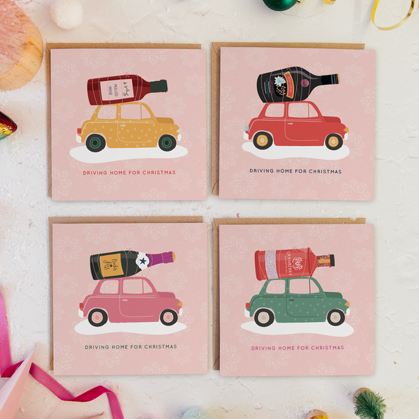 Two For Joy Illustration Driving Home For Christmas Pack Of Eight Greeting Cards