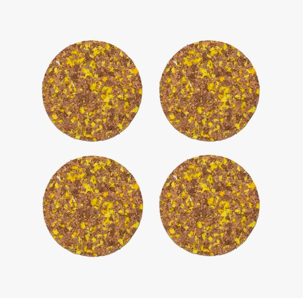 YOD&CO Speckled Round Cork Coasters Set Of 4 - Yellow
