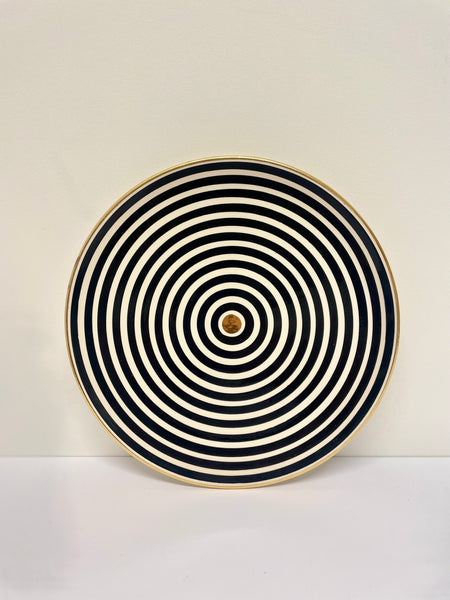 So Marrakech Set of 2 Stripe Plates with Gold Detail, Black