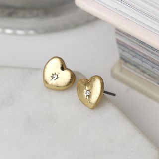 livs Earrings - Gold Heart with Crystal