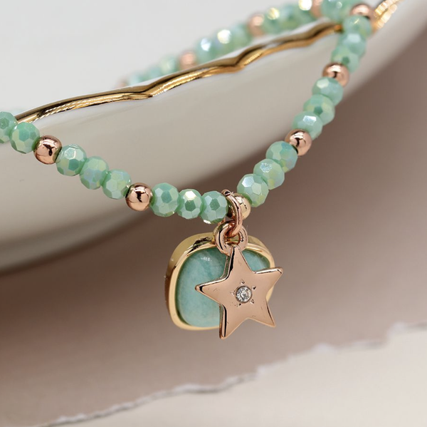 Peace of Mind Bracelet - Sea Green Beads & Star Charm