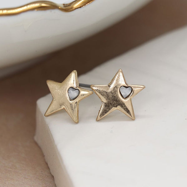 livs Earrings - Brushed Gold Star & Quartz Studs