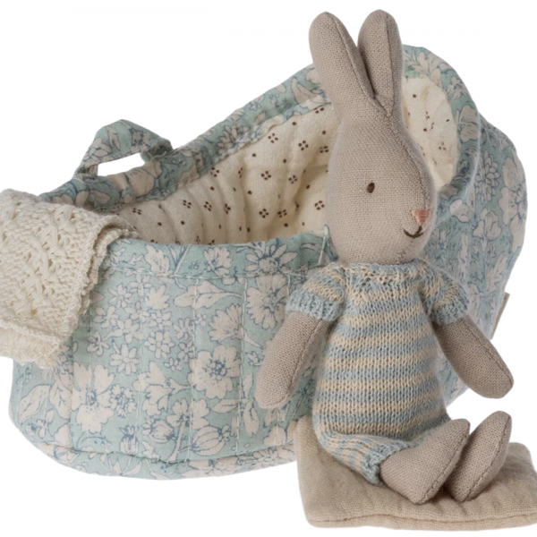 Maileg Rabbit In Carrycot-Pale Blue