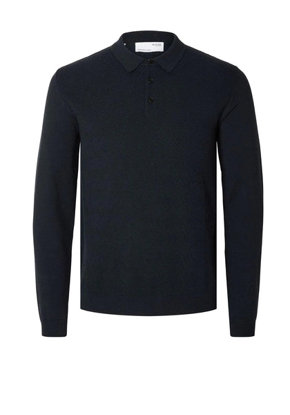 Selected Homme R Corner Ls Knit Polo In Navy