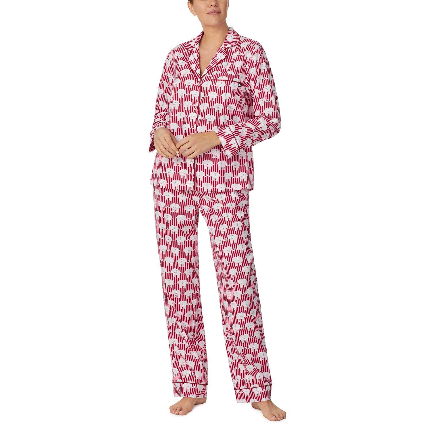 Kate Spade Cotton Notch Collar Elephants Pyjamas In Pink Stripe