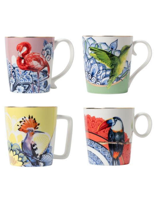 Heinen Delfts Blauw Birds Mugs (set of 4)