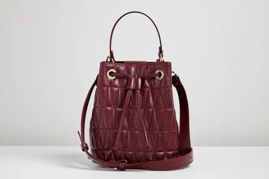 Flo&Sue Camilla Bordeaux / Burgundy Leather Quilted Bucket Bag