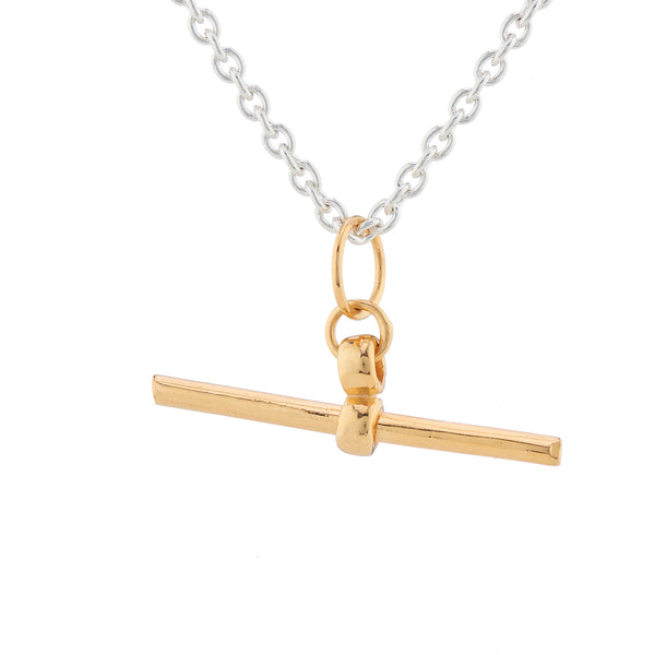 CollardManson T-bar Chain Necklace - Gold Pendant - Silver Chain