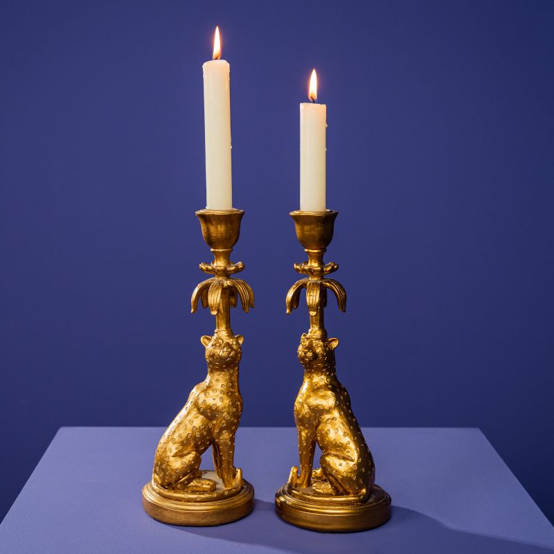 Werner Voss Set of Two Leopard Candlestick Holders