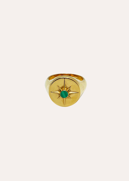 Under Her Eyes Astrid Ring 18ct Gold Plated - Green Malachite
