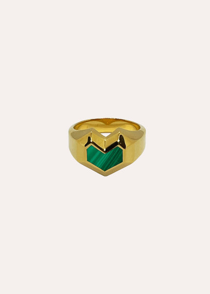 Under Her Eyes Daryl Ring 18ct Gold Plated - Green Malachite