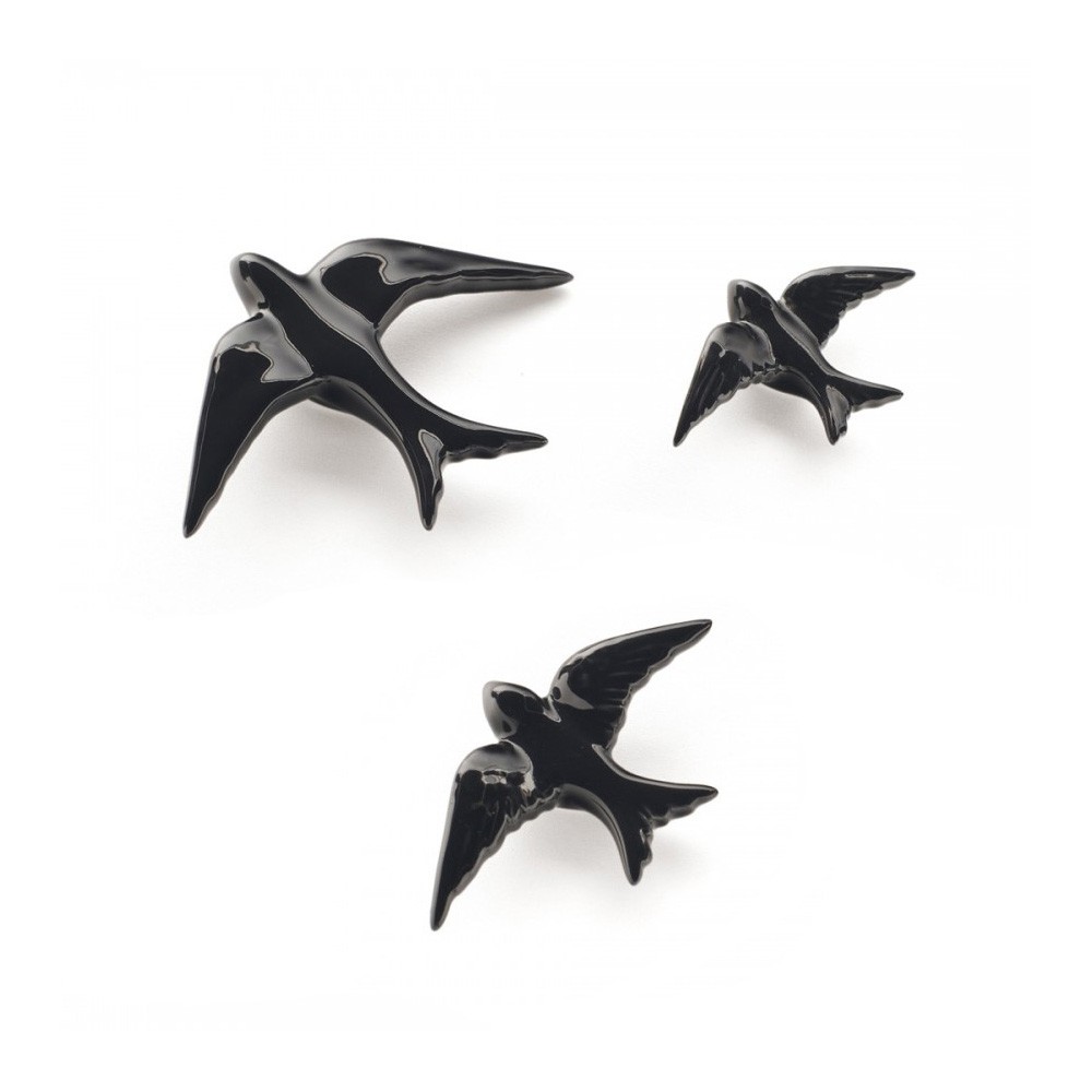 casa atlantica Set of 3 Black Ceramic Decorative Auritas Swallows