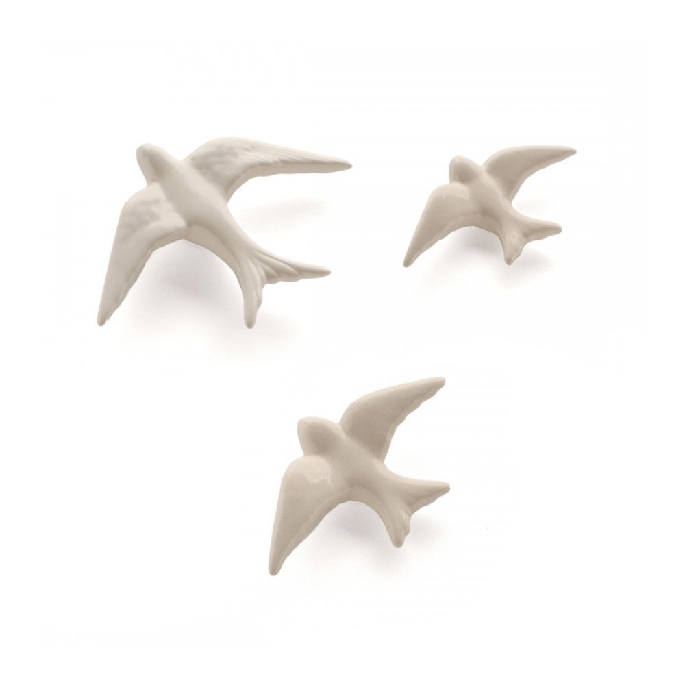 casa atlantica Set of 3 White Ceramic Decorative Auritas Swallows