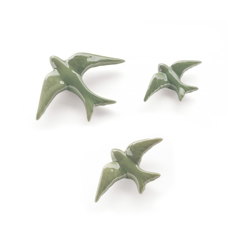 casa atlantica Set of 3 Olive Green Ceramic Decorative Auritas Swallows