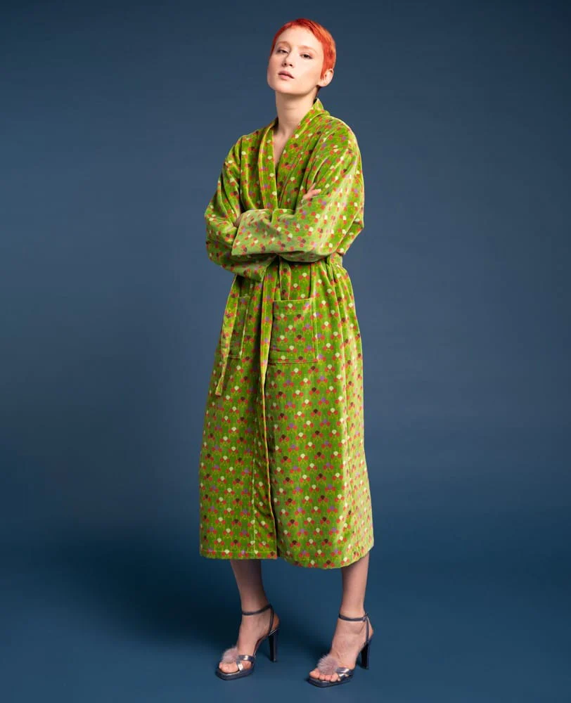 Les Touristes Luxury Velvet Dressing Gown, Tara New Green