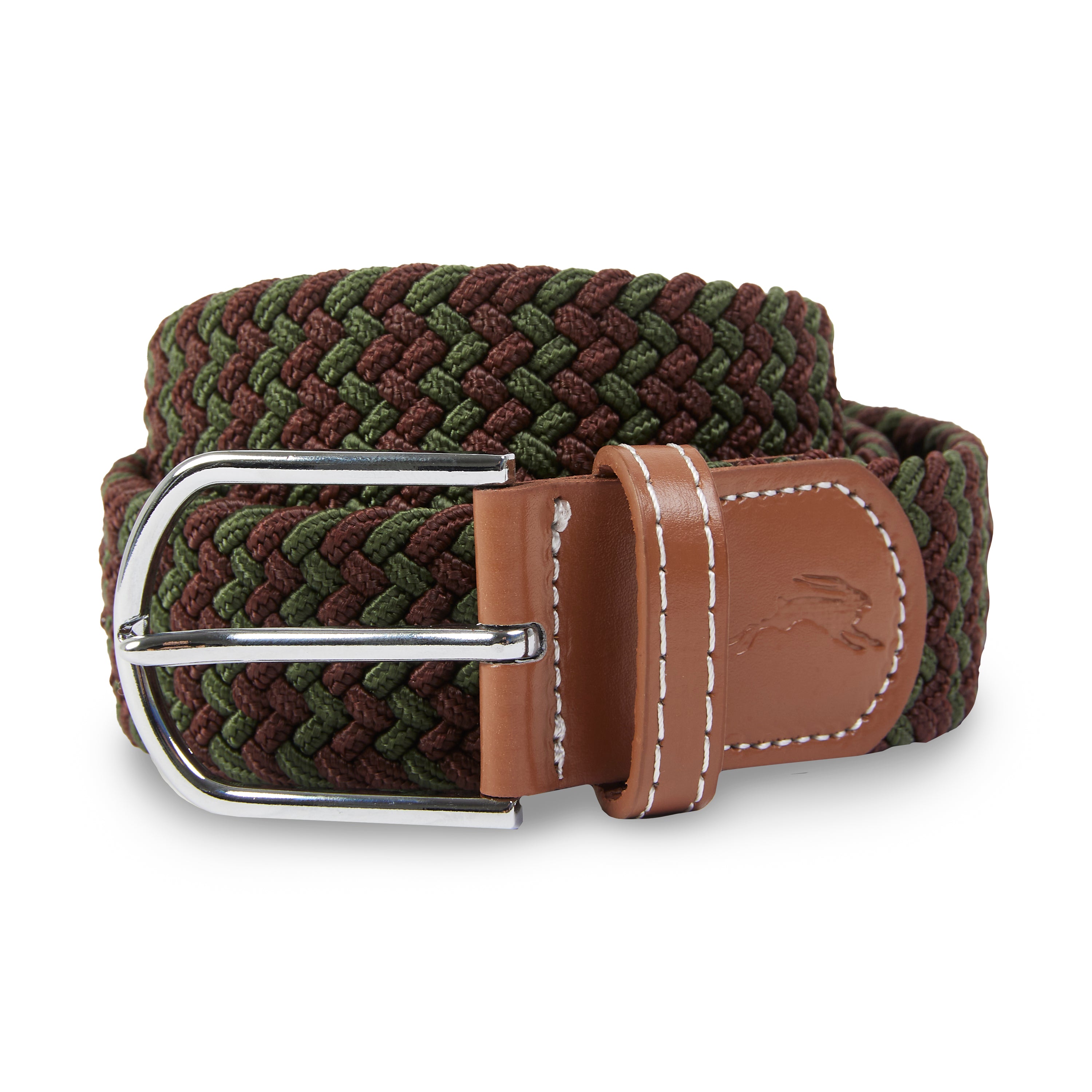Burrows & Hare  One Size Woven Belt - Green & Brown