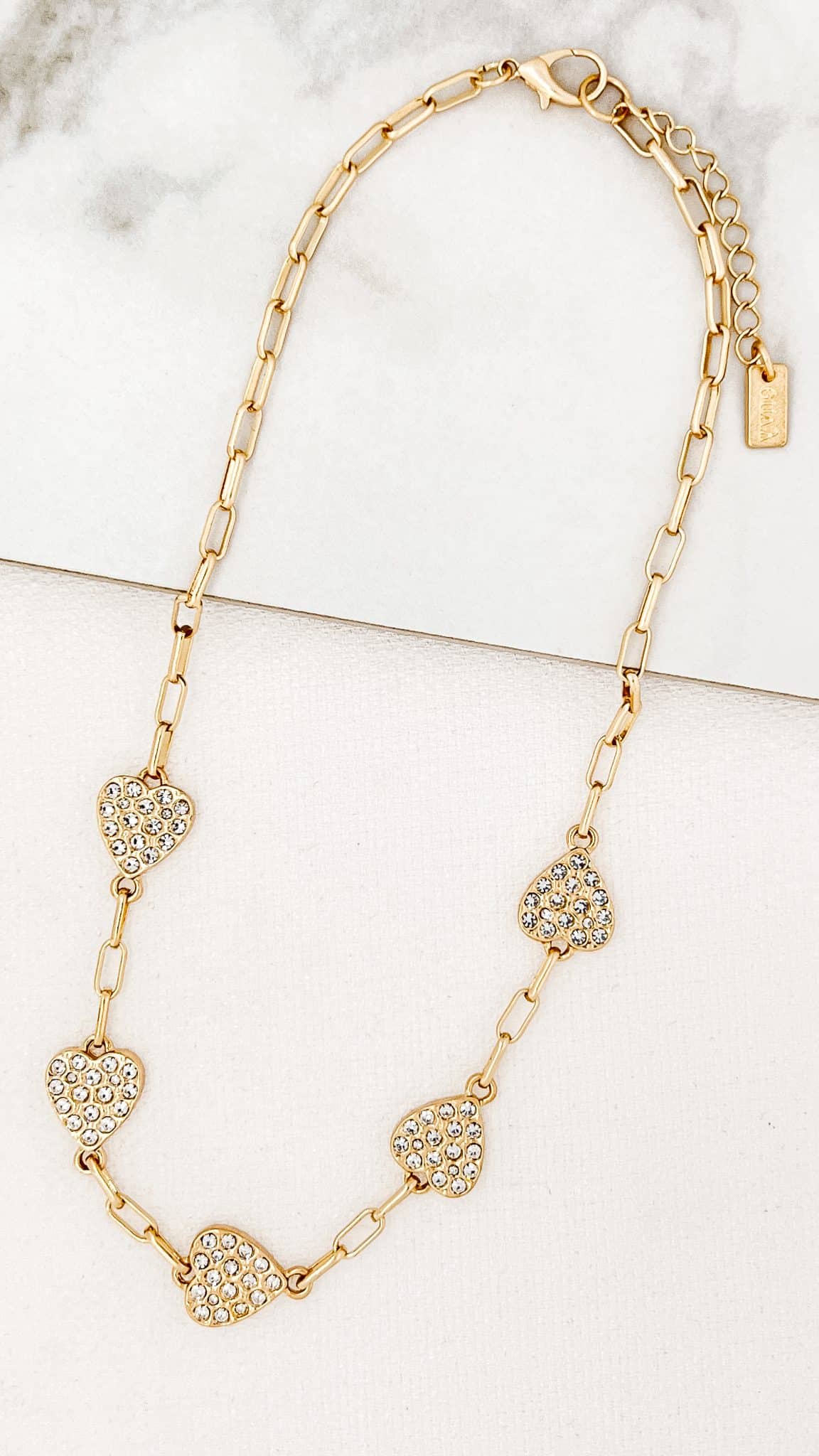 ENVY JEWELLERY Gold Necklace with Diamante Hearts