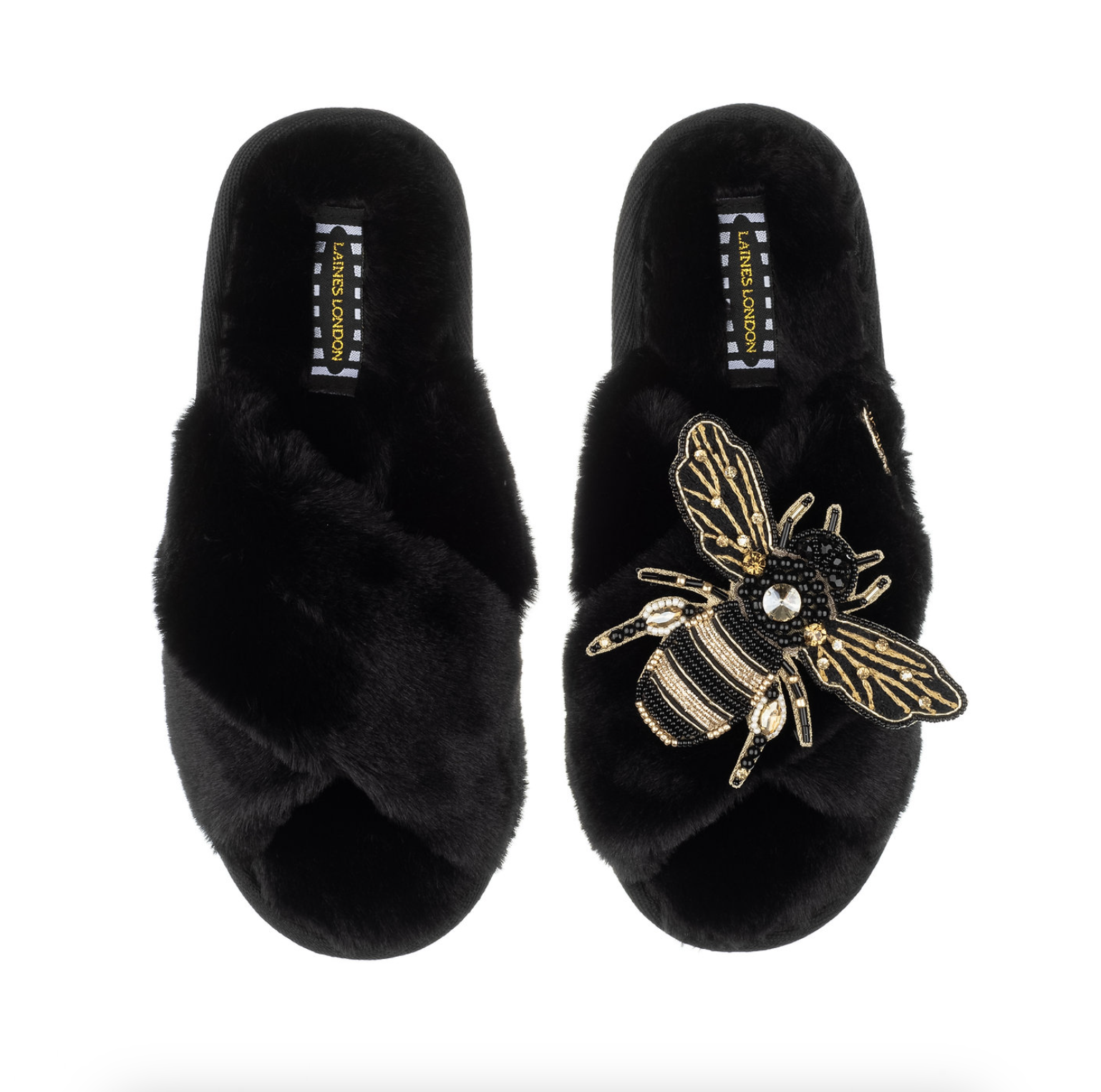 Laines London Classic Slipper With Honeybee Brooch - Black
