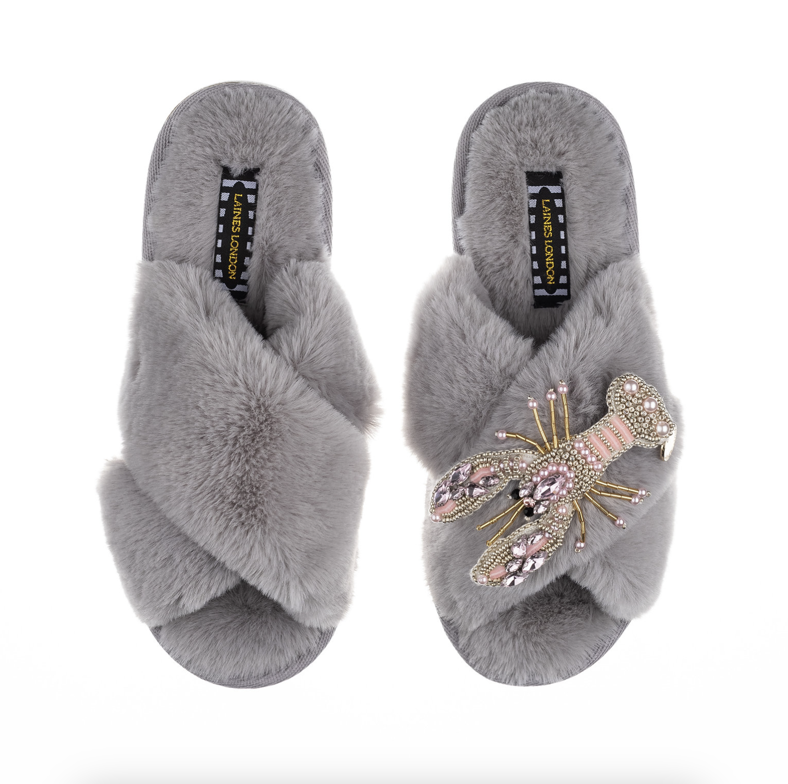 Laines London Classic Slipper With Lobster Brooch - Grey