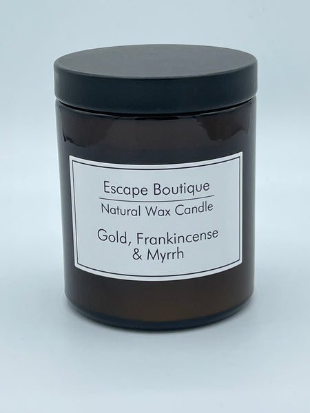 Heaven Scent Incense Ltd Gold Frankincense & Myrrh 180ml Brown Pot Natural Vegetable Wax Candle