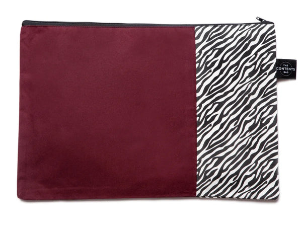 The Contents Bag Burgundy and Zebra Contents Pouch A3