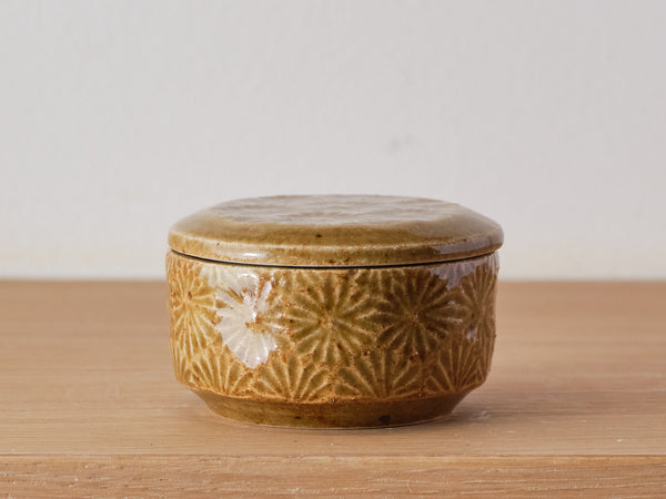 Tomoka Nomura Yellow Glazed Patterned Pot with Lid