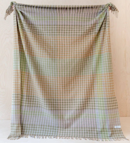 TBCo Recycled Wool Blanket In Lilac Grid Micro Gingham